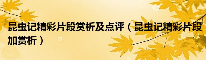 昆蟲(chóng)記精彩片段賞析及點(diǎn)評(píng)（昆蟲(chóng)記精彩片段加賞析）