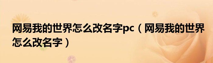 網(wǎng)易我的世界怎么改名字pc（網(wǎng)易我的世界怎么改名字）