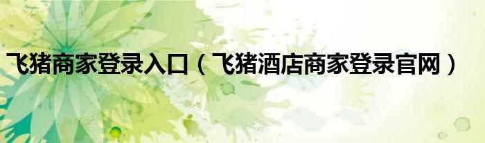 飛豬商家登錄入口（飛豬酒店商家登錄官網(wǎng)）