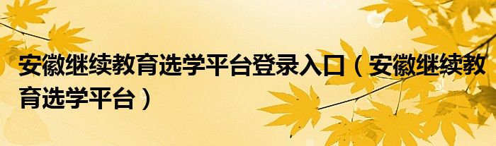 安徽繼續(xù)教育選學(xué)平臺登錄入口（安徽繼續(xù)教育選學(xué)平臺）