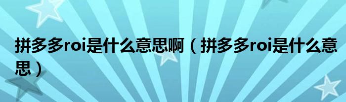 拼多多roi是什么意思?。ㄆ炊喽鄏oi是什么意思）