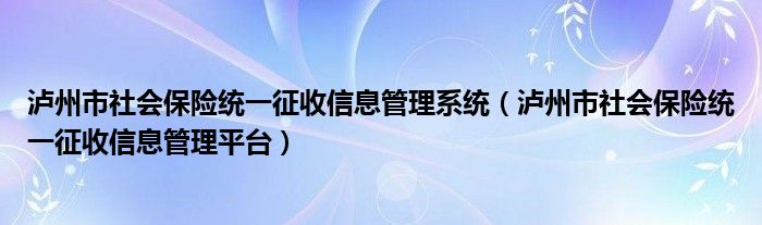 瀘州市社會保險統(tǒng)一征收信息管理系統(tǒng)（瀘州市社會保險統(tǒng)一征收信息管理平臺）