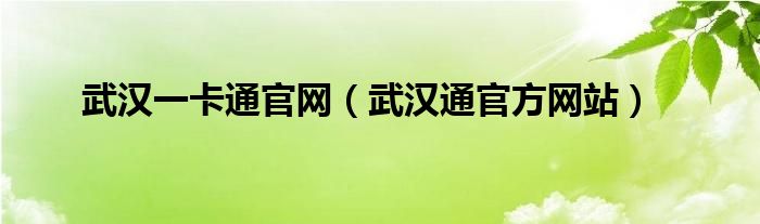 武漢一卡通官網(wǎng)（武漢通官方網(wǎng)站）
