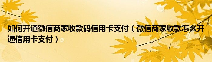 如何開通微信商家收款碼信用卡支付（微信商家收款怎么開通信用卡支付）
