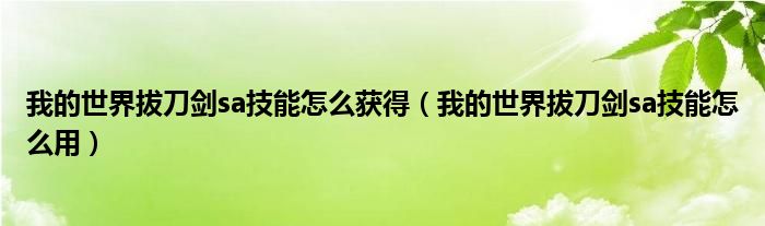 我的世界拔刀劍sa技能怎么獲得（我的世界拔刀劍sa技能怎么用）