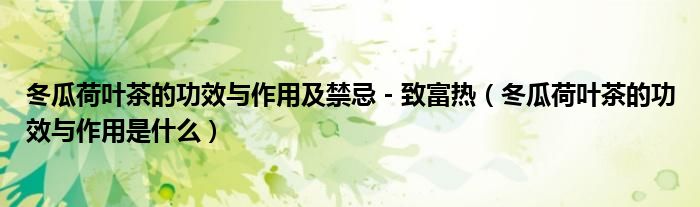 冬瓜荷葉茶的功效與作用及禁忌 - 致富熱（冬瓜荷葉茶的功效與作用是什么）