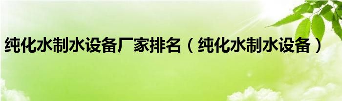 純化水制水設(shè)備廠家排名（純化水制水設(shè)備）