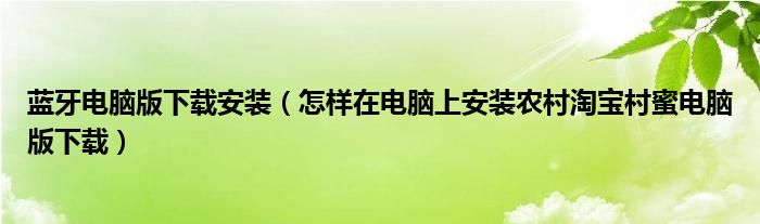 藍(lán)牙電腦版下載安裝（怎樣在電腦上安裝農(nóng)村淘寶村蜜電腦版下載）