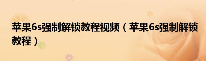 蘋果6s強(qiáng)制解鎖教程視頻（蘋果6s強(qiáng)制解鎖教程）
