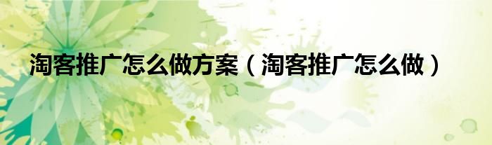 淘客推廣怎么做方案（淘客推廣怎么做）