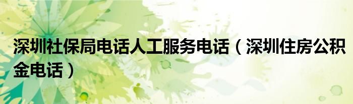 深圳社保局電話人工服務(wù)電話（深圳住房公積金電話）