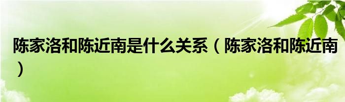 陳家洛和陳近南是什么關(guān)系（陳家洛和陳近南）