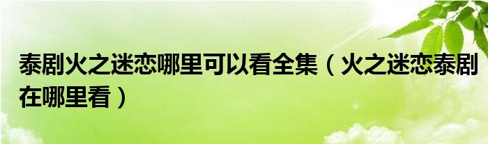 泰劇火之迷戀哪里可以看全集（火之迷戀泰劇在哪里看）