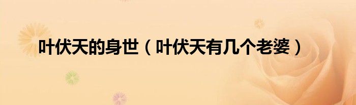 葉伏天的身世（葉伏天有幾個(gè)老婆）
