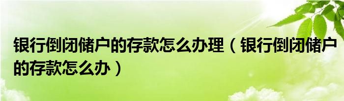 銀行倒閉儲(chǔ)戶的存款怎么辦理（銀行倒閉儲(chǔ)戶的存款怎么辦）