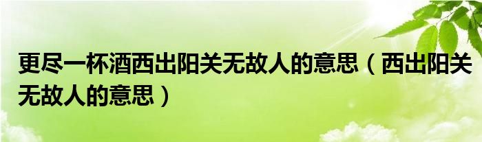 更盡一杯酒西出陽關無故人的意思（西出陽關無故人的意思）