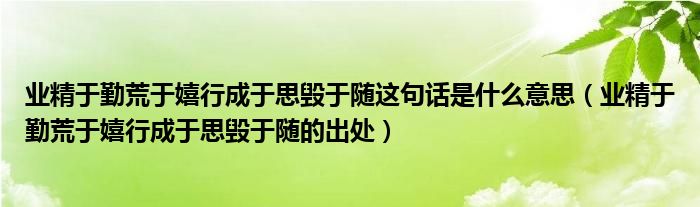 業(yè)精于勤荒于嬉行成于思毀于隨這句話是什么意思（業(yè)精于勤荒于嬉行成于思毀于隨的出處）
