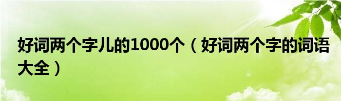 好詞兩個字兒的1000個（好詞兩個字的詞語大全）