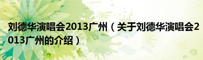 劉德華演唱會(huì)2013廣州（關(guān)于劉德華演唱會(huì)2013廣州的介紹）