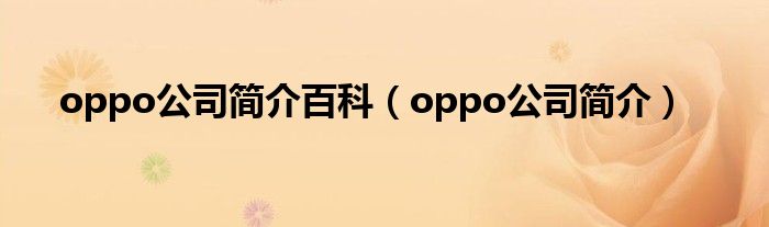 oppo公司簡(jiǎn)介百科（oppo公司簡(jiǎn)介）