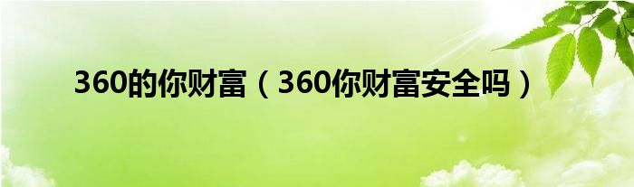 360的你財(cái)富（360你財(cái)富安全嗎）