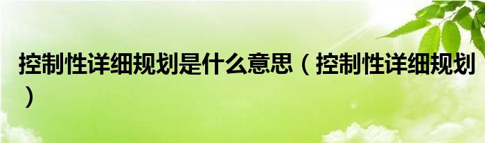 控制性詳細(xì)規(guī)劃是什么意思（控制性詳細(xì)規(guī)劃）