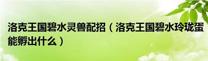 洛克王國碧水靈獸配招（洛克王國碧水玲瓏蛋能孵出什么）