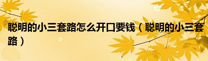 聰明的小三套路怎么開(kāi)口要錢（聰明的小三套路）