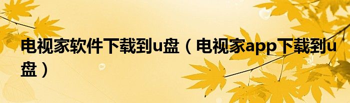 電視家軟件下載到u盤（電視家app下載到u盤）