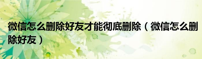 微信怎么刪除好友才能徹底刪除（微信怎么刪除好友）