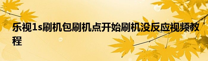 樂視1s刷機包刷機點開始刷機沒反應視頻教程