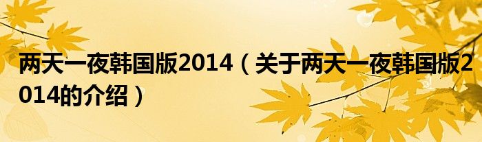 兩天一夜韓國版2014（關(guān)于兩天一夜韓國版2014的介紹）