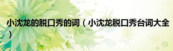 小沈龍的脫口秀的詞（小沈龍脫口秀臺(tái)詞大全）