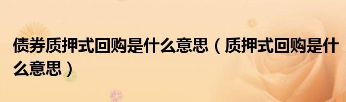 債券質(zhì)押式回購是什么意思（質(zhì)押式回購是什么意思）