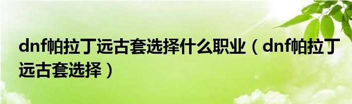 dnf帕拉丁遠古套選擇什么職業(yè)（dnf帕拉丁遠古套選擇）