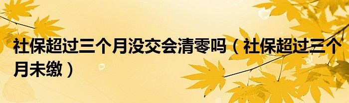 社保超過三個(gè)月沒交會(huì)清零嗎（社保超過三個(gè)月未繳）