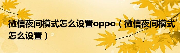 微信夜間模式怎么設置oppo（微信夜間模式怎么設置）