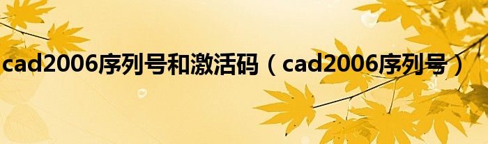 cad2006序列號和激活碼（cad2006序列號）