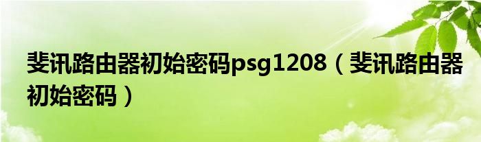 斐訊路由器初始密碼psg1208（斐訊路由器初始密碼）