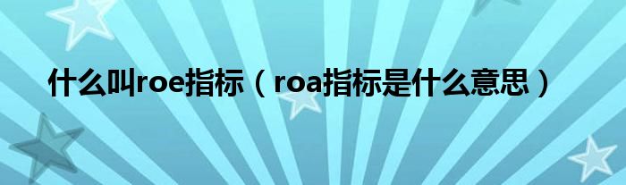 什么叫roe指標(biāo)（roa指標(biāo)是什么意思）