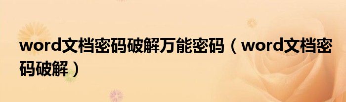 word文檔密碼破解萬(wàn)能密碼（word文檔密碼破解）