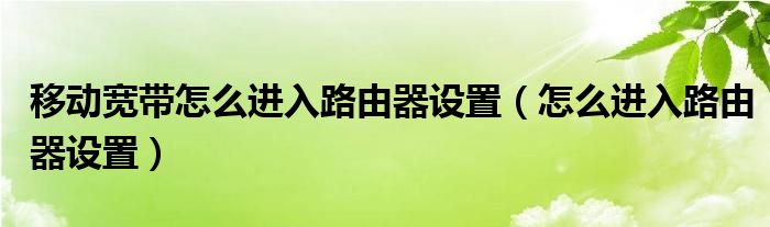 移動(dòng)寬帶怎么進(jìn)入路由器設(shè)置（怎么進(jìn)入路由器設(shè)置）