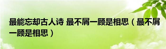 最能忘卻古人詩 最不屑一顧是相思（最不屑一顧是相思）