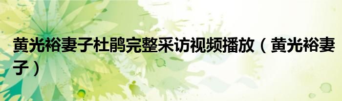 黃光裕妻子杜鵑完整采訪視頻播放（黃光裕妻子）