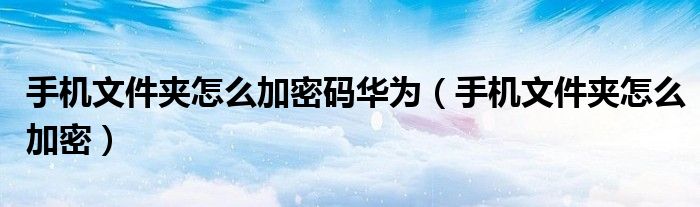 手機(jī)文件夾怎么加密碼華為（手機(jī)文件夾怎么加密）