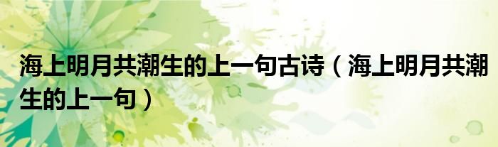 海上明月共潮生的上一句古詩（海上明月共潮生的上一句）