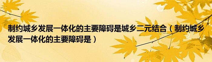 制約城鄉(xiāng)發(fā)展一體化的主要障礙是城鄉(xiāng)二元結(jié)合（制約城鄉(xiāng)發(fā)展一體化的主要障礙是）