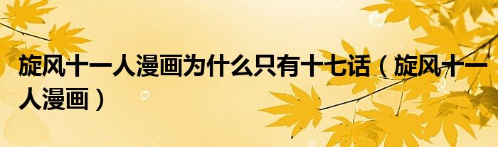 旋風(fēng)十一人漫畫為什么只有十七話（旋風(fēng)十一人漫畫）