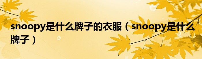 snoopy是什么牌子的衣服（snoopy是什么牌子）