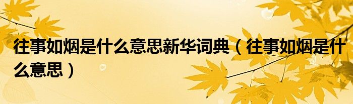 往事如煙是什么意思新華詞典（往事如煙是什么意思）